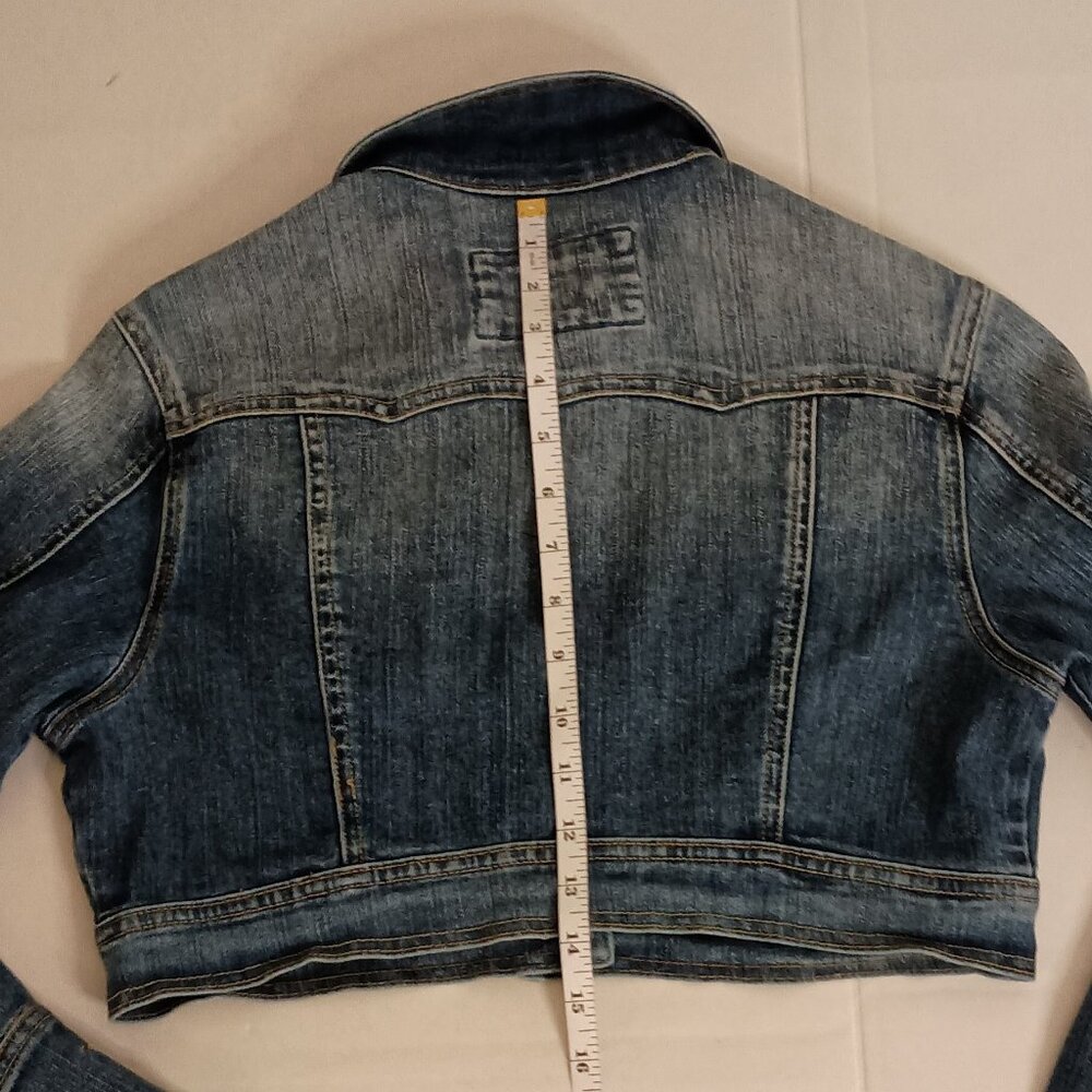 Star Jeans Jacket Y2K Cropped Denim Blue Button Pockets Women's Size S - Picture 11 of 16